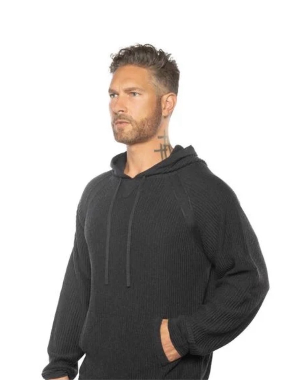 Weston Jon Boucher Men's Black Dune Ottoman Knit Luxury Hoodie With Silk Wool S - Picture 6 of 15